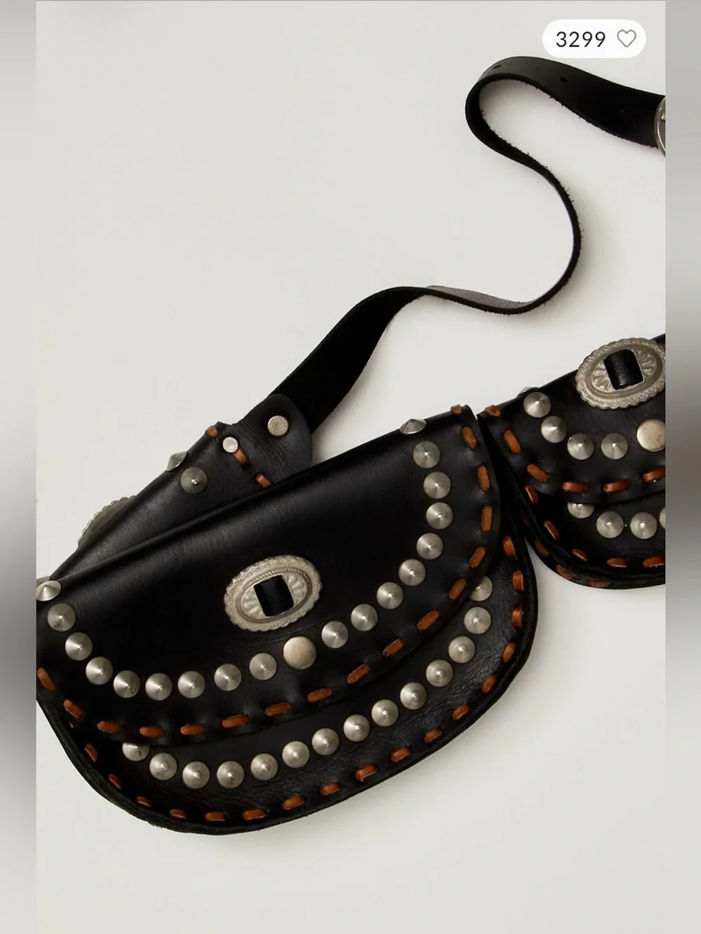 Free People Lucky Stars Leather Pocket Belt in Black Size S/M NWT  Festival
